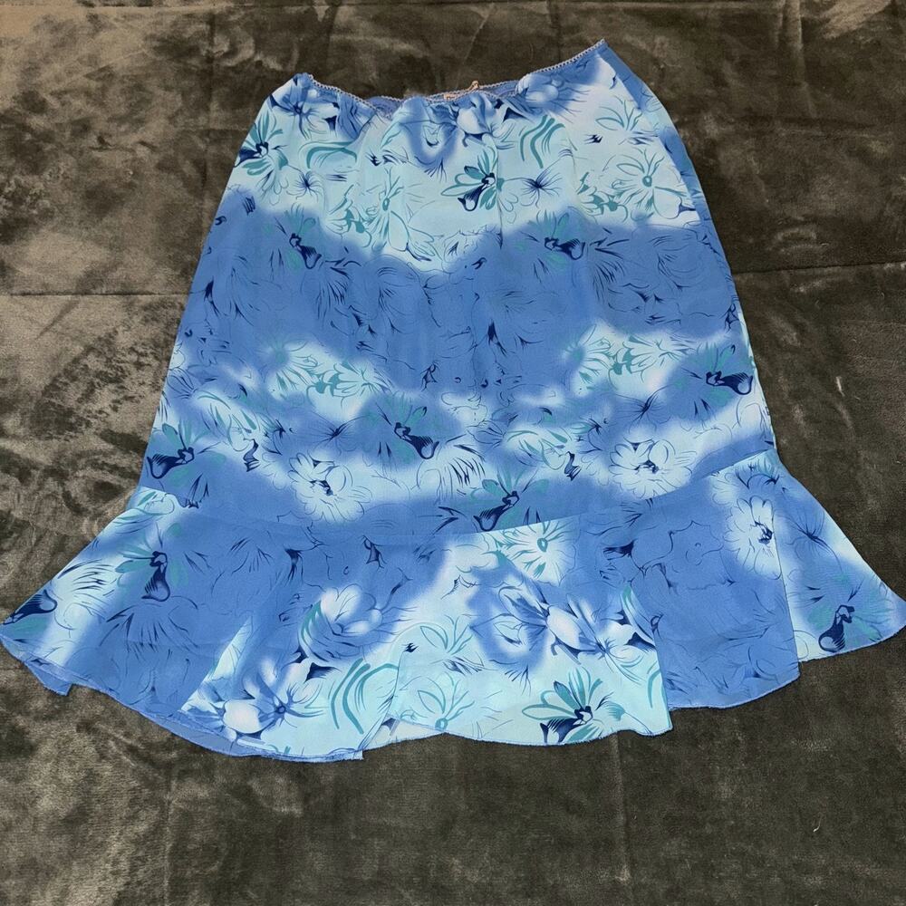 Notations Flared Skirt Women's Large Blue Floral Print Peplum Hem Summer Casual